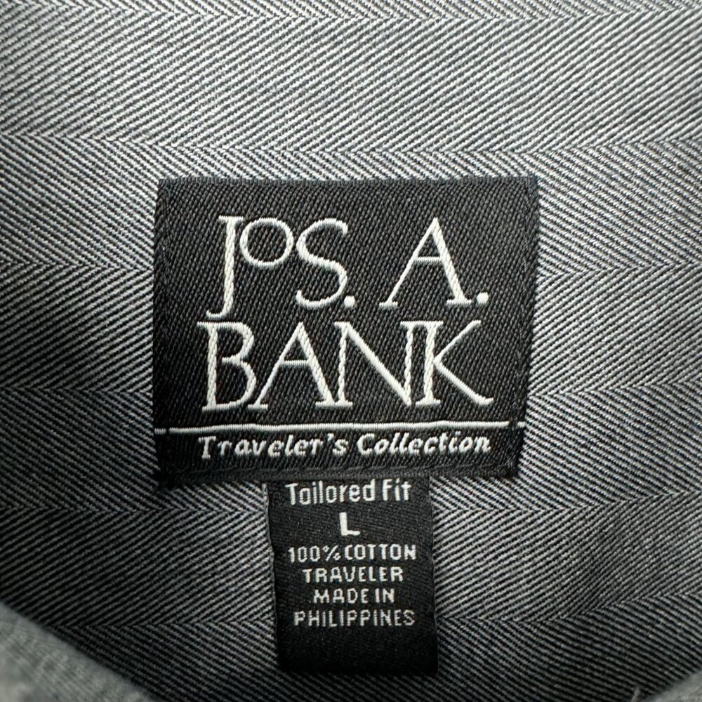 Jos A Bank Traveler Tailored Fit Gray Chambray Oxford Dress Shirt Men’s L - Picture 5 of 9
